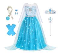 Foierp Elsa Vestito Set - Costume Elsa Anna Frozen Bambina Principessa con Corona Bacchetta Guanti Treccia per la Halloween Cosplay Party Compleanno Vestito Fantasia