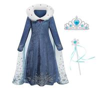 Foierp Ragazze Elsa Costume - Principessa Elsa Vestito con Mantello, Bacchetta di Fata e Corona Tiara, Halloween Cosplay Compleanno Fancy Dress con Colletto in Peluche