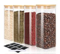 FoiiLiio 1000ml Barattoli Vetro con Coperchio Set di 4 Barattolo Vetro con Coperchio in Bambù, Ermetici, per Spezie, Noci, Cereali - Φ8.0x20cm