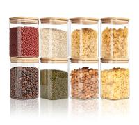 FoiiLiio 500ml Barattoli Vetro con Coperchio Set di 8 Barattolo Vetro con Coperchio in Bambù, Ermetici, per Spezie, Noci, Cereali - Φ8.0x10cm