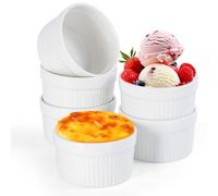 FoiiLiio 6x stampi per soufflé,200 ml Pirottini in Ceramica,Mini Ciotole in Porcellana per Creme Brulè,ciotole in ceramica per creme brulee,Resistenti al Forno,Bianco,Rotondo