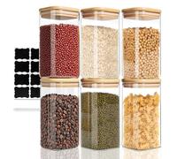 FoiiLiio 750ml Barattoli Vetro con Coperchio Set di 6 Barattolo Vetro con Coperchio in Bambù, Ermetici, per Spezie, Noci, Cereali - Φ8.0x15cm