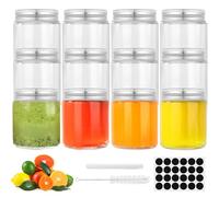FoiiLiio 90ml Bottigliette di Vetro Piccole, 12 Pezzi Riutilizzabili Barattoli Vetro con Coperchio con Etichette e Penna per Alimenti, Succo e Spezie