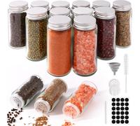 FoiiLiio Barattoli Spezie, 12 x 120ml - Barattoli Portaspezie Vetro con Tappo a Vite, Contenitori Spezie per Cucina, Trasparente Vasetti Spezie - Inclusi Etichette Spezie,Spazzole, Imbuto in Silicone