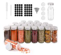 FoiiLiio Barattoli Spezie, 24 x 120ml - Barattoli Portaspezie Vetro con Tappo a Vite, Contenitori Spezie per Cucina, Trasparente Vasetti Spezie - Inclusi Etichette Spezie,Spazzole, Imbuto in Silicone