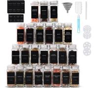 FoiiLiio Barattoli Spezie, 24 x 120ml - Barattoli Portaspezie Vetro, Contenitori Spezie per Cucina, Trasparente Vasetti Spezie - Inclusi Etichette, Spazzole, Imbuto in Silicone - Coperchio Argento