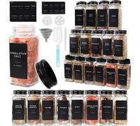 FoiiLiio Barattoli Spezie, 24 x 120ml - Barattoli Portaspezie Vetro, Contenitori Spezie per Cucina, Trasparente Vasetti Spezie - Inclusi Etichette, Spazzole, Imbuto in Silicone - Coperchio Nero