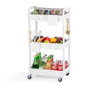 FoiiLiio Carrello Cucina a 3 Ripiani,Carrello portaoggetti,Carrellino con Ruote Portatutto con 2 Piccoli Organizzatori,Stoccaggio Carrello,Portaoggetti Multifunzionale per Bagno,Ufficio,Bianca