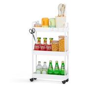 FoiiLiio Carrello Portaoggetti a 3 Livelli,Scaffale da Cucina Mobile,Carrello Bagno Salvaspazio,Carrellino Cucina Salvaspazio a Ruote,Carrello con Ruote per Ufficio,Bagno,Bianco,38.8 x 12.5 x 65 cm