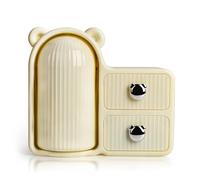 FoiiLiio Organizer Trucchi da Parete, Rotante 360° Porta Trucco Organizzatore, Grande Portatrucchi con 2 Cassetto e Coperchio, Porta Pennelli Make Up, Makeup Organiser per Bagno (Giallo Pallido)