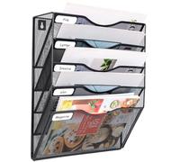 FoiiLiio Portadocumenti da Parete a 5 Ripiani, Organizer per Documenti da Appendere Vertical in Rete, Portariviste da Parete A4, Cartelle Portadocumenti da Appendere per Ufficio, con Etichetta (Nero)