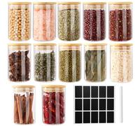 FoiiLiio Set da 12 Barattoli Spezie - 250ml Barattoli per Spezie con Coperchio in Bambù, Contenitori Spezie per Cucina, Trasparente Vasetti Spezie con Etichette - Lavabili in Lavastoviglie