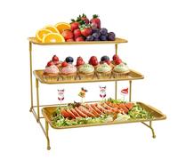 FoiiLiio Vassoio da Portata 3 Piatti, Vassoio Metallo Rettangolo 32×16cm, Alzate per Buffet Dolci, Portafrutta da Tavolo, con Supporto Rimovibile e Regolabile per Dessert, Sushi e Frutta alle Feste