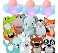 Foil Balloon Forest Animals, Pack of 10 Jungle Animal Deer Gufo Raccoon Squirrel Balloon e 15 palloncini in lattice, Forest Animals Balloon for Children Birthday Party Decoration Gift