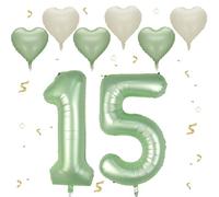 Foil Palloncini Numeri 15 Verde oliva, VUCDXOP 101 CM Palloncino Numero 15/51, Grande Pallone Numero 15 Numeri Gonfiabili Compleanno Palloncino 15/51 Anni Festa Compleanno - Vola con l'Elio