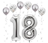 Foil Palloncini Numeri 18 Argento, VUCDXOP 101 CM Palloncino Numero 18/81, Grande Pallone Numero 18 Numeri Gonfiabili Compleanno Palloncino 18/81 Anni Festa Compleanno - Vola con l'Elio