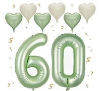 Foil Palloncini Numeri 60 Verde oliva, VUCDXOP 101 CM Palloncino Numero 60, Grande Pallone Numero 60 Numeri Gonfiabili Compleanno Palloncino 60 Anni Festa Compleanno - Vola con l'Elio