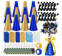 Foilswirl Set di 12 megafono blu oro Cheer Bulk fai da te megafono accessorio per feste cheerleading party centrotavola spirito di squadra nelle tue mani Cheer Noisemaker decorazione per giochi di