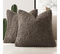 Foindtower, 2 federe per cuscino, in finta pelliccia, 61 cm x 61 cm, color cioccolato, morbide, stile pelo di pecora, decorative, per letto, divano, soggiorno