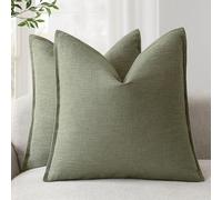 Foindtower Pack of 2, Decorative Linen Soild Throw Pillow Covers Soft Accent Cushion Case Farmhouse Neutral Pillowcase for Chair Couch Sofa Bedroom Living Room Home Decor 18x18 Inch Olive Branch Green