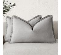Foindtower, Set di 2 federe decorative in lino con frange per cuscino lombare, rustiche, con nappe, per divano, letto, soggiorno, decorazione per la casa, 30,5 x 50,8 cm, grigio rustico chiaro
