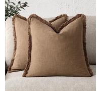 Foindtower Set di 2 federe decorative in lino con frange, stile bohémien e rustico, con nappe, morbide, per divano, letto, soggiorno, decorazione per la casa, 45,7 x 45,7 cm, marrone cachi