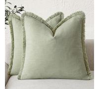 Foindtower Set di 2 federe decorative in lino con frange, stile bohémien e rustico, con nappe, morbide, per divano, letto, soggiorno, decorazione per la casa, 55,9 x 55,9 cm, verde salvia chiaro