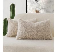 Foindtower Set di 2 federe per cuscini in finta pelliccia di peluche, decorative, bouclé, per cuscini lombari, in pelle di pecora, per sedia e divano, 30,5 x 50,8 cm, crema neutra