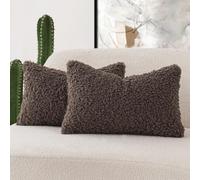 Foindtower Set di 2 federe per cuscini in lana con orsetto riccio, decorative, in finta pelliccia, per divano, camera da letto, auto, 30,5 x 50,8 cm, colore: cioccolato