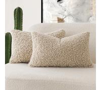 Foindtower Set di 2 federe per cuscini in lana con orsetto riccio, decorative, in finta pelliccia, per divano, camera da letto, auto, 30,5 x 50,8 cm, colore: cachi chiaro