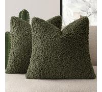 Foindtower - Set di 2 federe per cuscino in finta pelliccia di pecora, 55 x 55 cm, morbide e soffice, decorazione per letto, divano e soggiorno, verde oliva