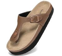 Foinledr Infradito da donna in pelle morbida con plantare in sughero, sandali con plateau, infradito con punta aperta, sandali eleganti da donna, scarpe eleganti per passeggiate, spiaggia, interni