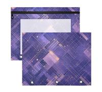 Foiosoh Adorabile astuccio a 3 fori per lettere formato A4, confezione da 2 pezzi, per insegnanti, ritorno a scuola, a quadri, viola