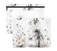 Foiosoh astucci per matite con finestra trasparente portapenne per raccoglitori a 3 anelli, confezione da 2 articoli per studenti in classe Curl Cats bianco