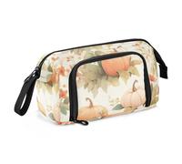 Foiosoh Astuccio di grande capacità, con cerniera, con portapenne, per ragazze, cosmetici, natura, zucca, stile vintage, beige