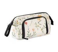 Foiosoh Astuccio grande capacità carino materiale scolastico con slot astuccio con cerniera per adulti scuola media fiore vintage beige