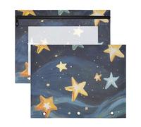 Foiosoh Astuccio multiuso a 3 fori per lettere formato A4, confezione da 2 pezzi, per studenti, classe Twinkling Stars e Dark Sky