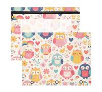 Foiosoh Astuccio per matite con cerniera, portapenne, per lettere A4, confezione da 2 pezzi, per studenti che tornano a scuola, con gufi colorati