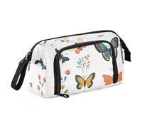 Foiosoh Astuccio per matite di grande capacità, astuccio per matite di grande capacità, astuccio per matite multifunzione, cosmetico, per bambini, viaggi, farfalla e pianta colorata, bianco