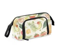 Foiosoh Astuccio portamatite con cerniera per adolescenti, università, fragole e pois beige, Fragole e limoni Beige, 1 size, cartone animato