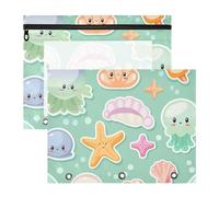 Foiosoh Astuccio portapenne a 3 fori per raccoglitori a 3 anelli, confezione da 2 articoli artistici per insegnanti, meduse azzurre