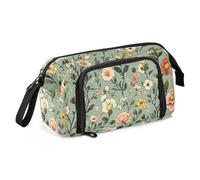 Foiosoh Astuccio portapenne di grande capacità con manico, pennello e astuccio, per studenti universitari, forniture per le scuole superiori, fiori estivi e verde salvia