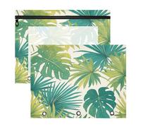 Foiosoh Astuccio portatile a 3 fori per lettere di carta A4, confezione da 2 pezzi, per studenti di classe tropicale, foglie verdi