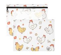 Foiosoh Astuccio portatile a 3 fori per raccoglitori a 3 anelli, confezione da 2 pezzi, per insegnanti, classe carino, pollo, bianco