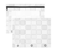 Foiosoh Astuccio trasparente con finestra portapenne, per lettere A4, confezione da 2 pezzi, per insegnanti, materiale artistico, quadrati, bianco e grigio