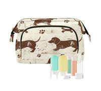 Foiosoh Beauty case con leopardo e cuore in stile cartone animato, borsa per cosmetici essenziali, borsa per il trucco, borsa per riporre carte e chiavi, Dashshund, cane, marrone, retrò, 1 size,