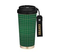 Foiosoh Bicchiere da caffè da uomo a quadri verde scuro con coperchi per andare tazze da caffè isolate in acciaio inossidabile tazza da caffè per bevande calde fredde 500 ml a prova di fuoriuscite