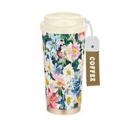 Foiosoh Bicchiere da caffè da viaggio con motivo a fiori di stella alpina, con coperchio, tazza da caffè in acciaio inox, isolante, per bevande calde e fredde, 500 ml, a prova di perdite