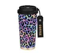 Foiosoh Bicchieri da caffè da viaggio con stampa leopardata arcobaleno con coperchio per andare tazze per caffè in acciaio inossidabile tazza termica da caffè per bevande calde fredde 500 ml a prova