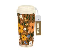 Foiosoh Bicchieri da caffè da viaggio marroni con piccoli fiori primaverili con coperchio tazze da caffè isolate in acciaio inox tazze da caffè per caldo e freddo 500 ml a prova di fuoriuscite
